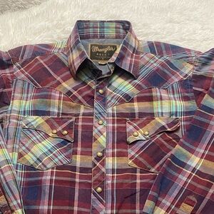 Wrangler Men's Plaid Button-Down Shirt - Red and Blue